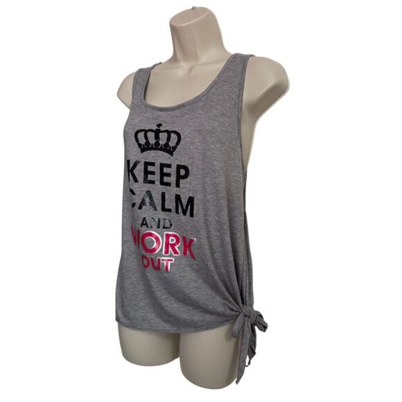 Keep Calm And Workout Gray Tank With A Side Tie Size L/XL - Picture 3 of 9